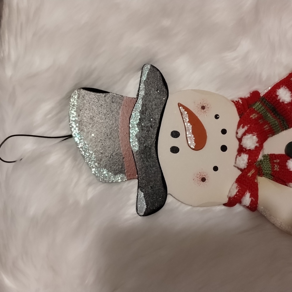 CHRISTMAS Wooden Snowman with True Knitted Scarf & Tin Shovel